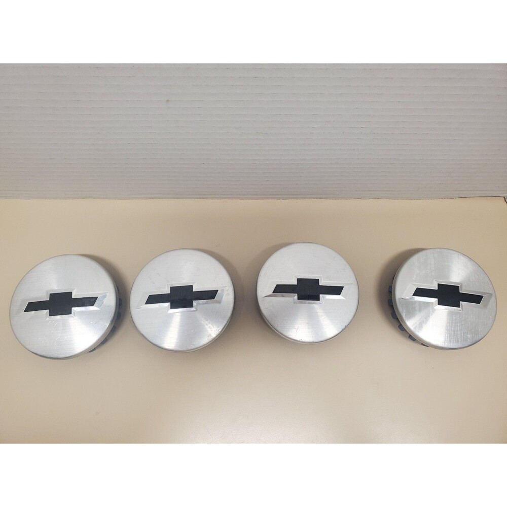 Silver Center Caps Wheels 3 1/4in With Black Bowtie 4PCS For Chevrolet Hub Caps
